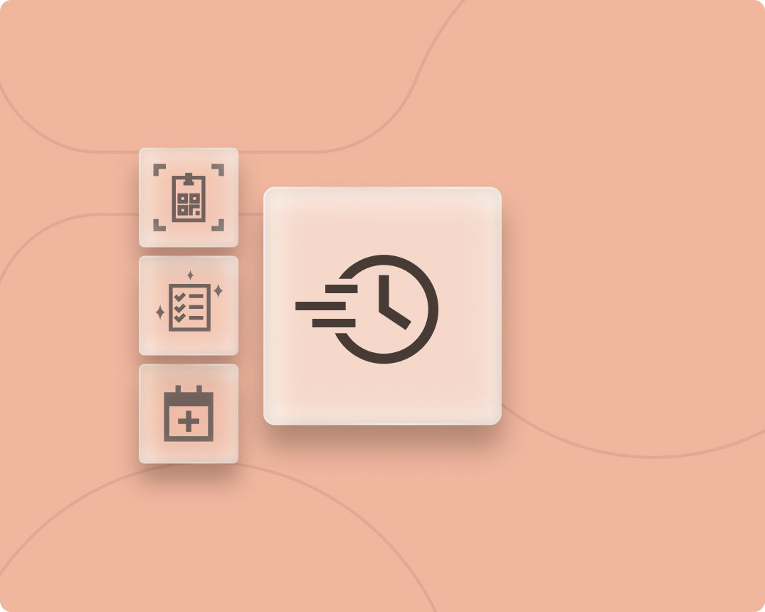 Abstract graphic of an enriched lead profile on a badge scanner racing toward a calendar