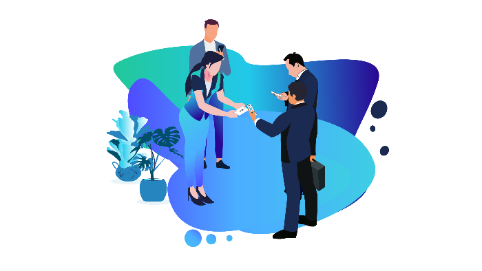 Three hospitality professionals sharing their digital business cards