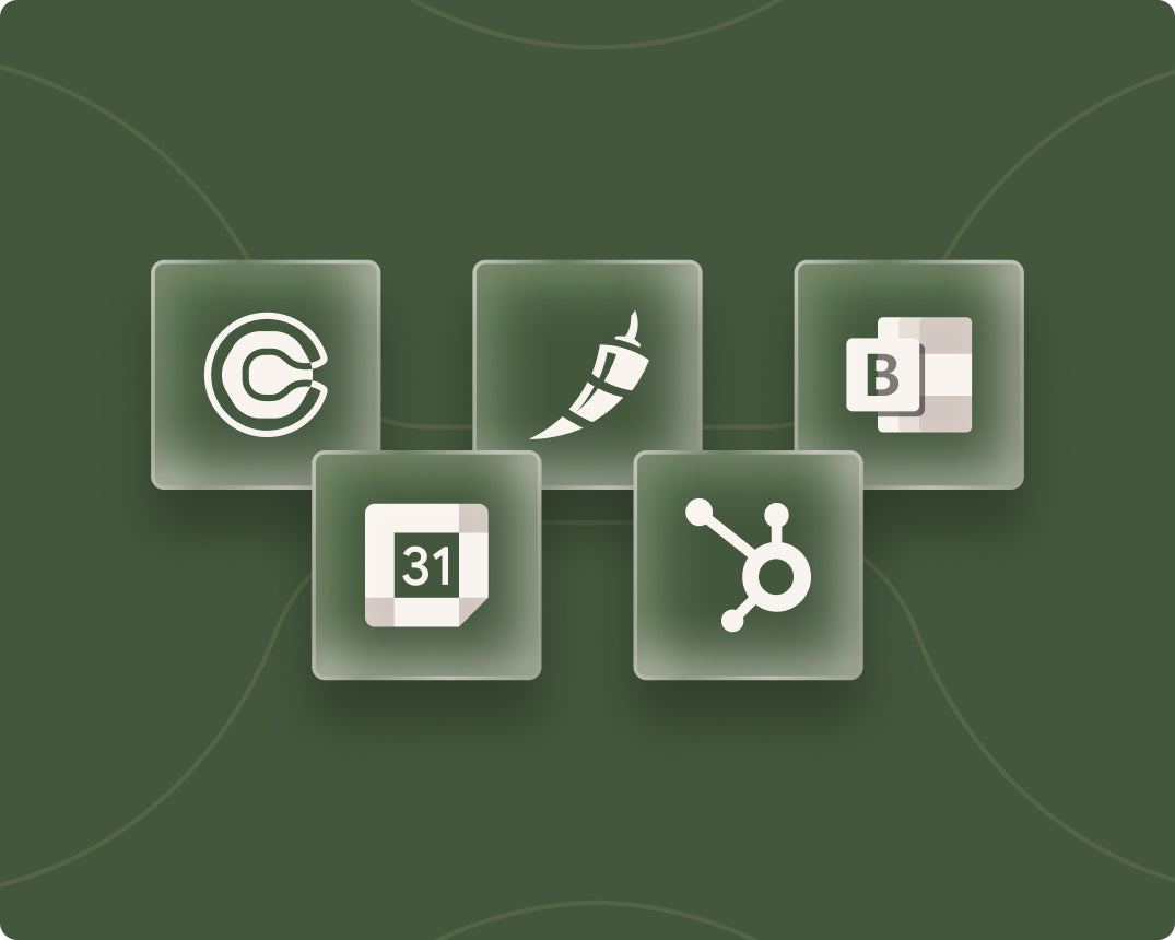 Abstract graphic with Calendly, HubSpot, Chili Piper, Google, and Microsoft logos