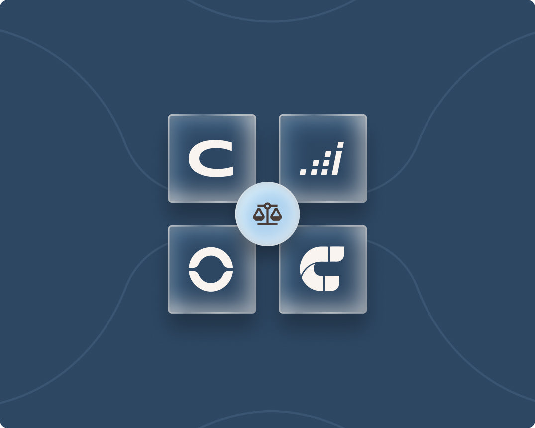 Abstract graphic of four event lead capture app logos (Popl, Cvent, Captello, iCapture) arranged on a digital comparison grid 