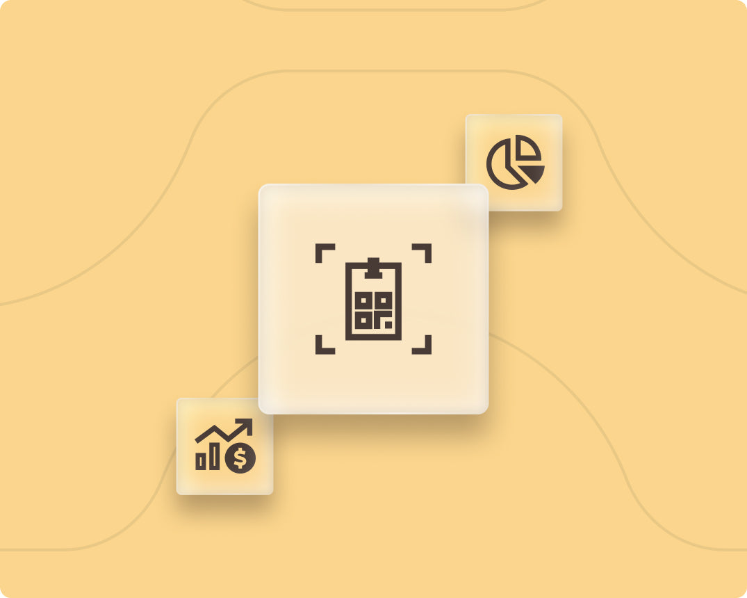 Abstract image of a badge scanner and analytics dashboard