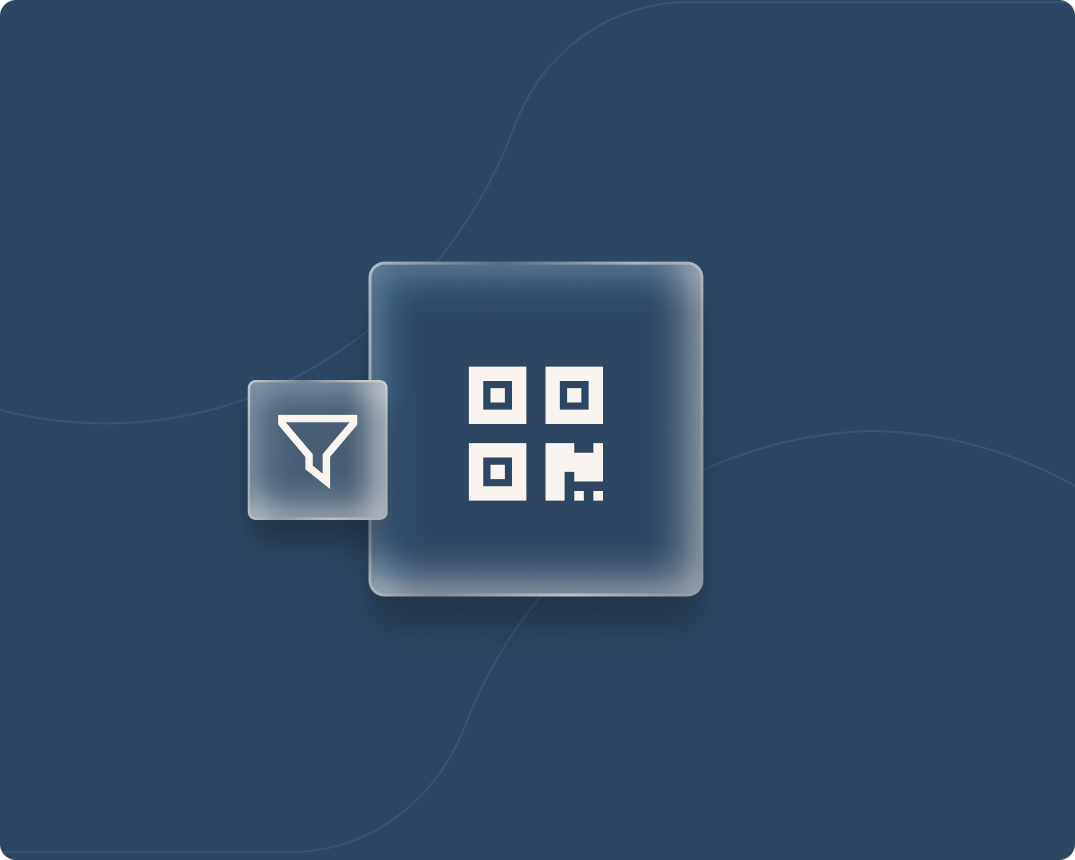 Abstract graphic of a QR code dissolving into a stream of enriched lead cards flowing into a CRM.