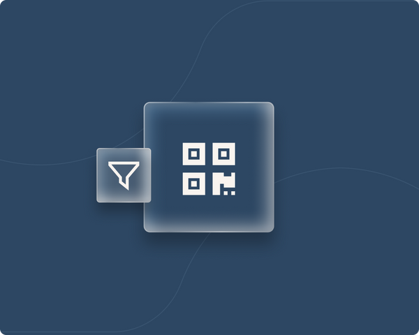 Abstract graphic of a QR code dissolving into a stream of enriched lead cards flowing into a CRM.