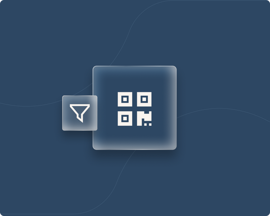 Abstract graphic of a QR code dissolving into a stream of enriched lead cards flowing into a CRM.