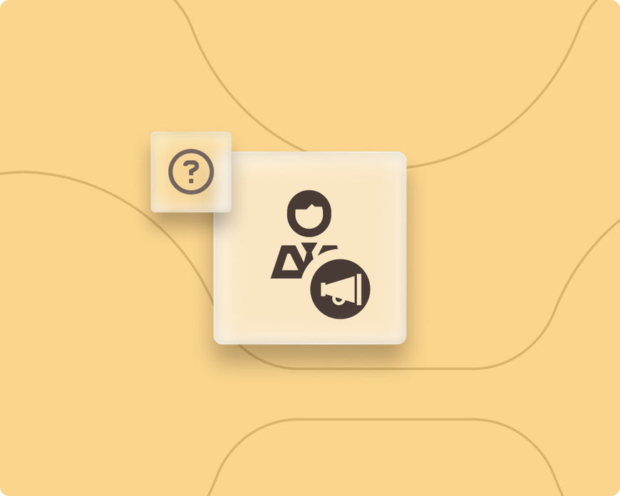 Graphic with person, loud speaker, and question mark icons