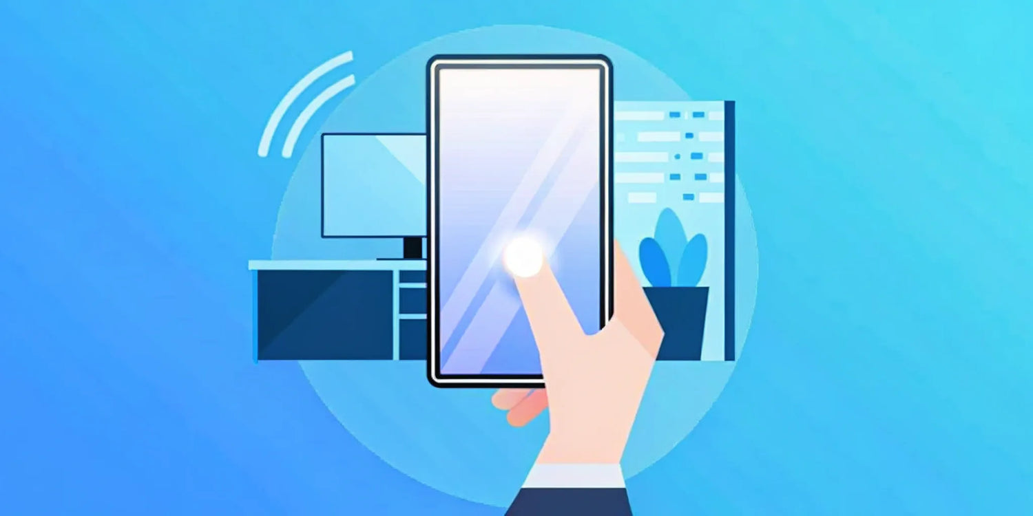 NFC business card being tapped by a smartphone.