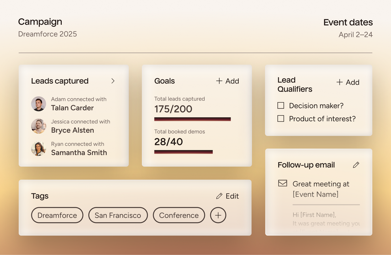 Campaigns are your all-in-one lead management dashboard for all your in-person GTM. 