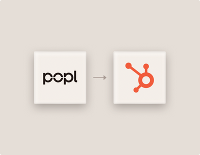 Two logos, 'popl' and 'HubSpot', on a light gray background.