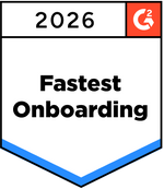 Badge with '2026 Fastest Onboarding' text and G2 logo on a white background