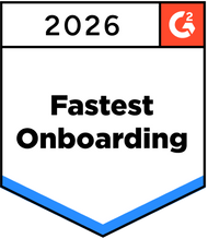 Badge with '2026 Fastest Onboarding' text and G2 logo on a white background