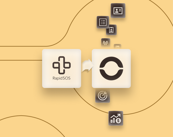 RapidSOS logo on a puzzle piece with other icons on a yellow background