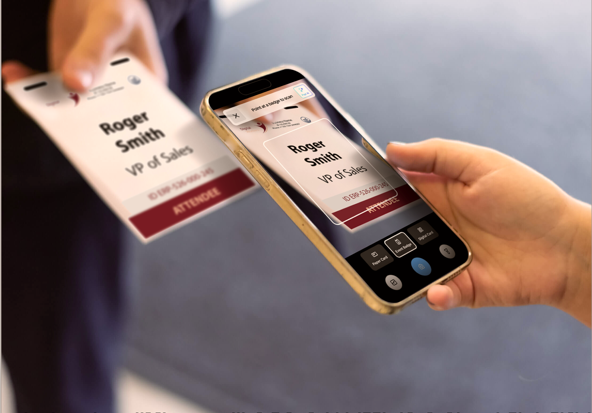 Using a phone to scan an event badge