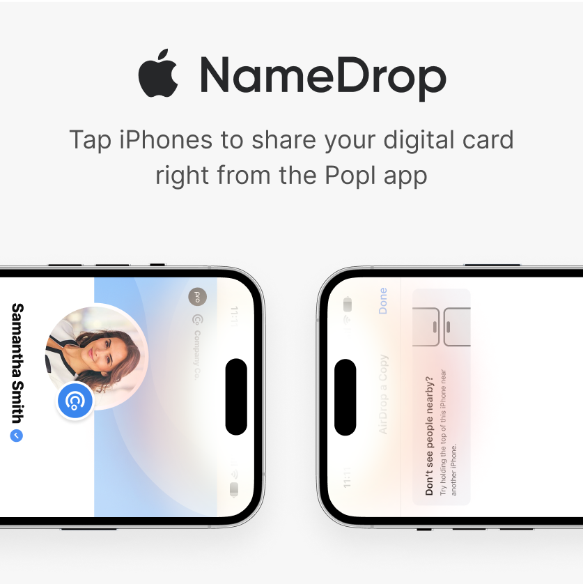 Tap iphone to share your digital card right from the Popl app